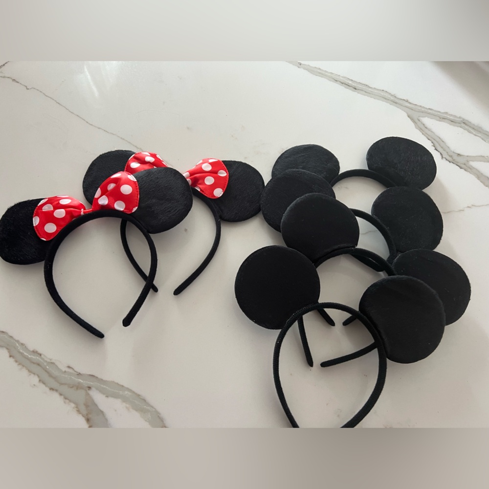 Black Mickey & Minnie Mouse Ear Headbands with Red Polka Dot Bow (set of 6)